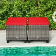 thumbnail image 1 of Gymax Ensemble de 2 Poufs Repose-Pieds en Rotin pour Patio Repose-Pieds en Osier avec Coussins Rouges, 1 of 7