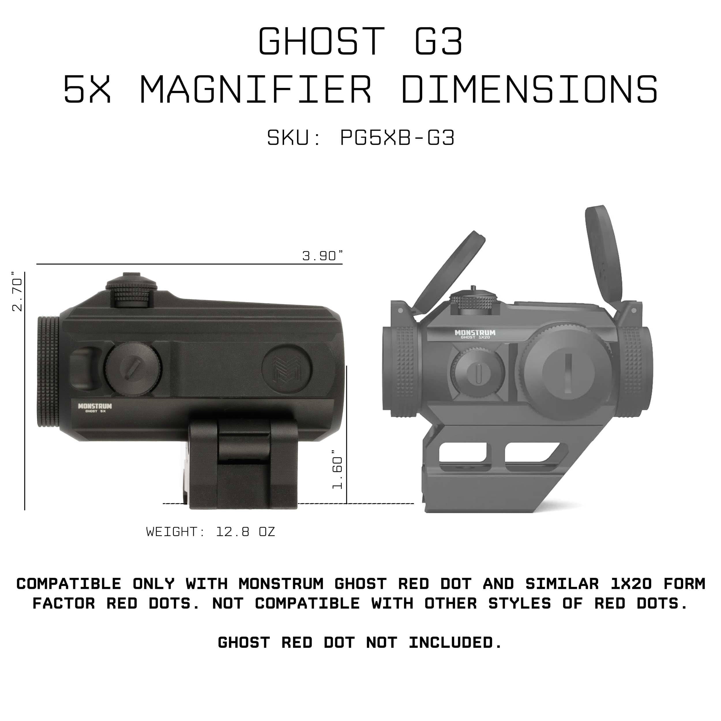 Monstrum Ghost G3 5X Magnifier with Flip-to-Side Mount