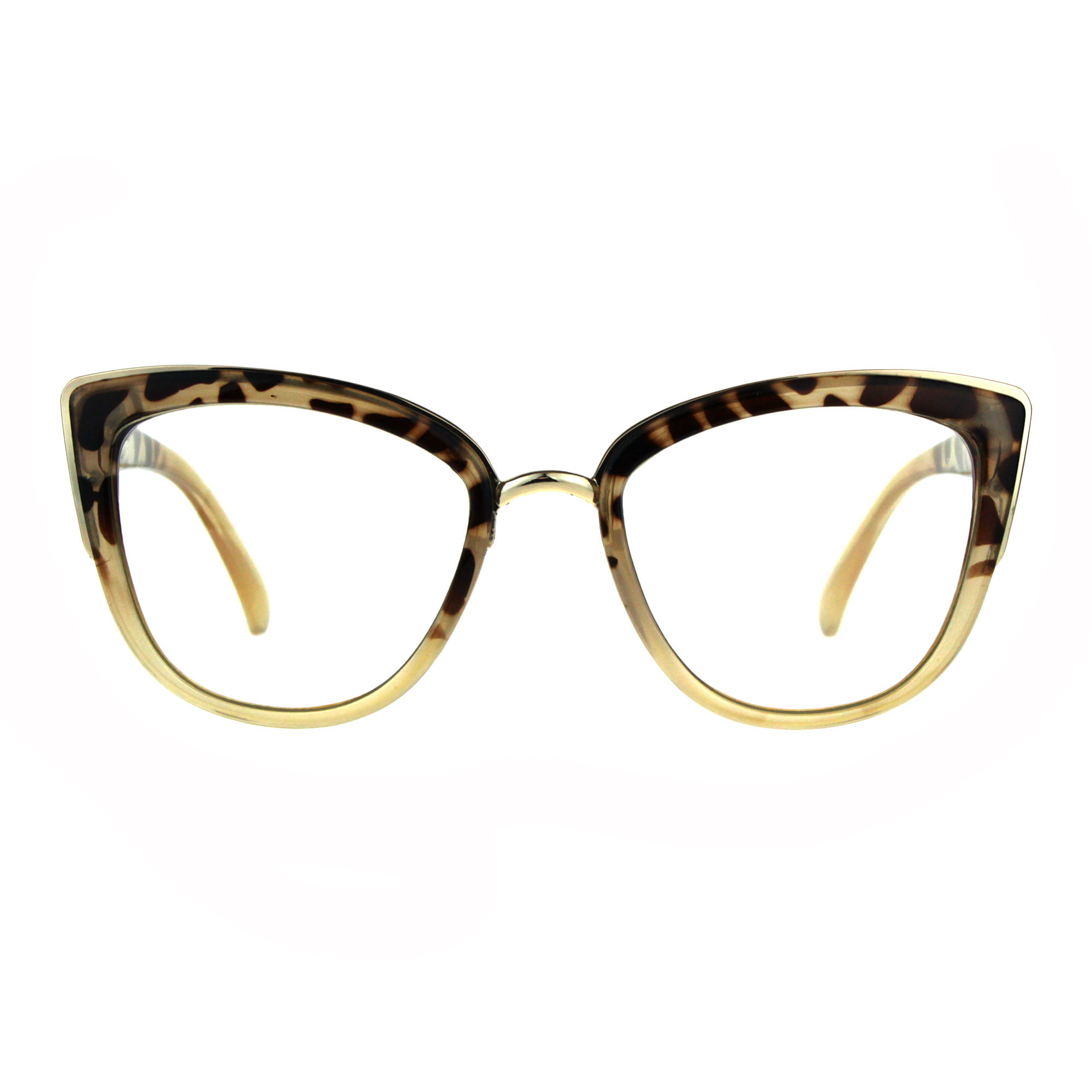 Womens Goth Cat Eye Clear Lens Luxury Diva Glasses Tortoise Beige ...