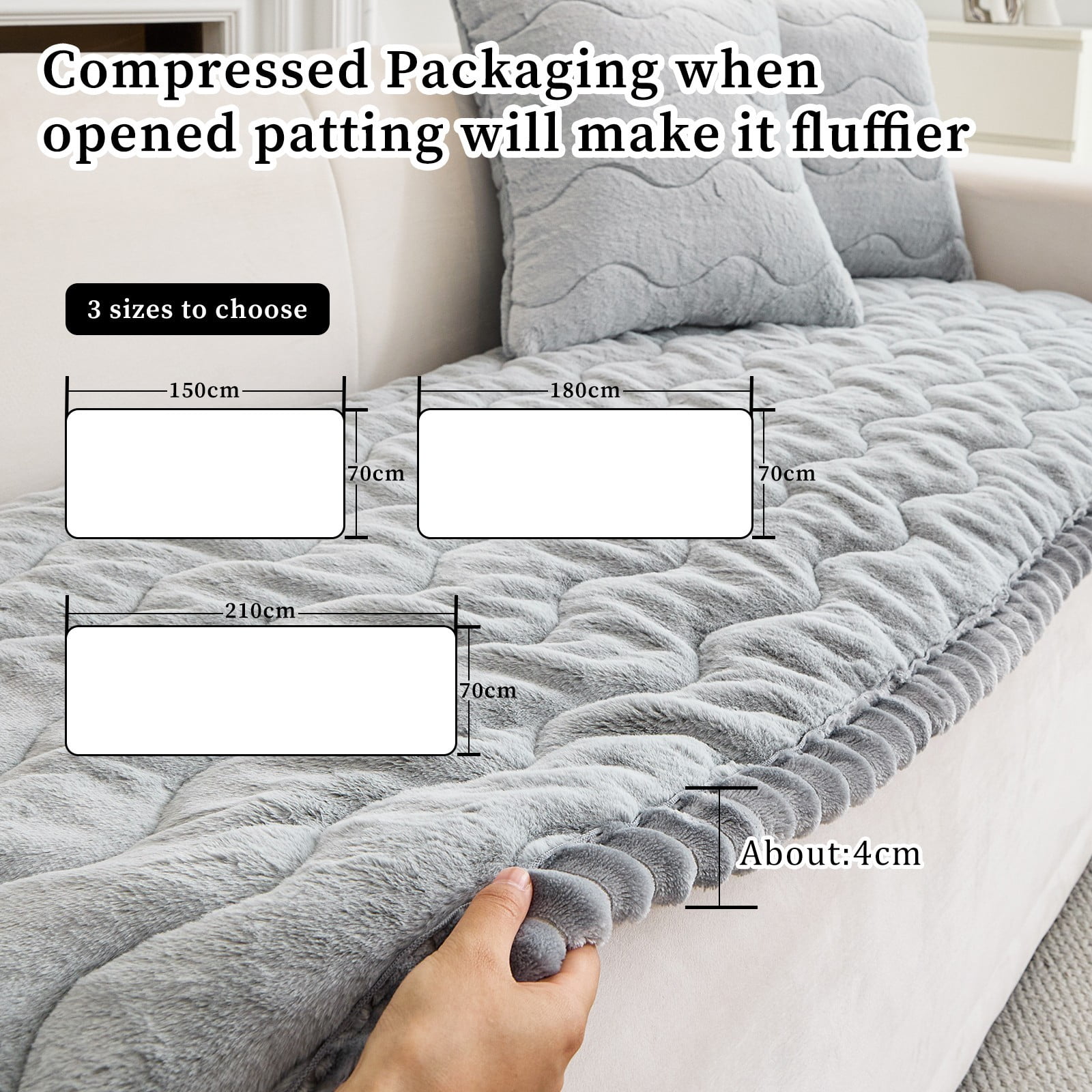 CJC Sofa Cover Fuzzy Couch Cover for Pets Dog Cat Washable Non-Slip Sofa Slipcover Cushion Protector Pets Friendly Mat (Gray, 28'' x 59'')