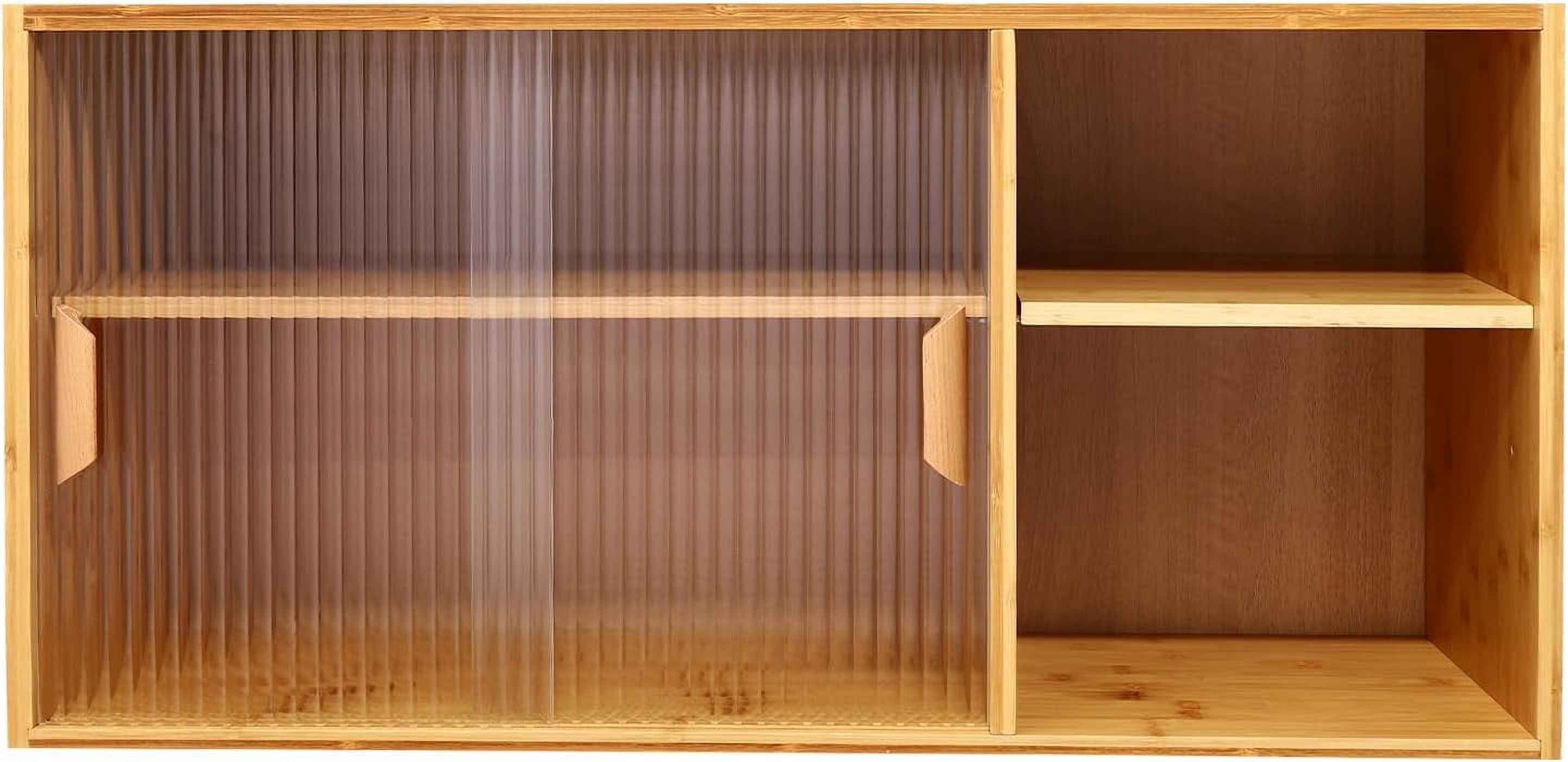 Kitchen Pantry Cabinet, Wall Mount or Countertop Sideboard with Glass Doors, 2 Tiers Rectangular Cupboard Food Pantry Cabinet for Kitchen, Dining Room, or Living Room (Log Color)