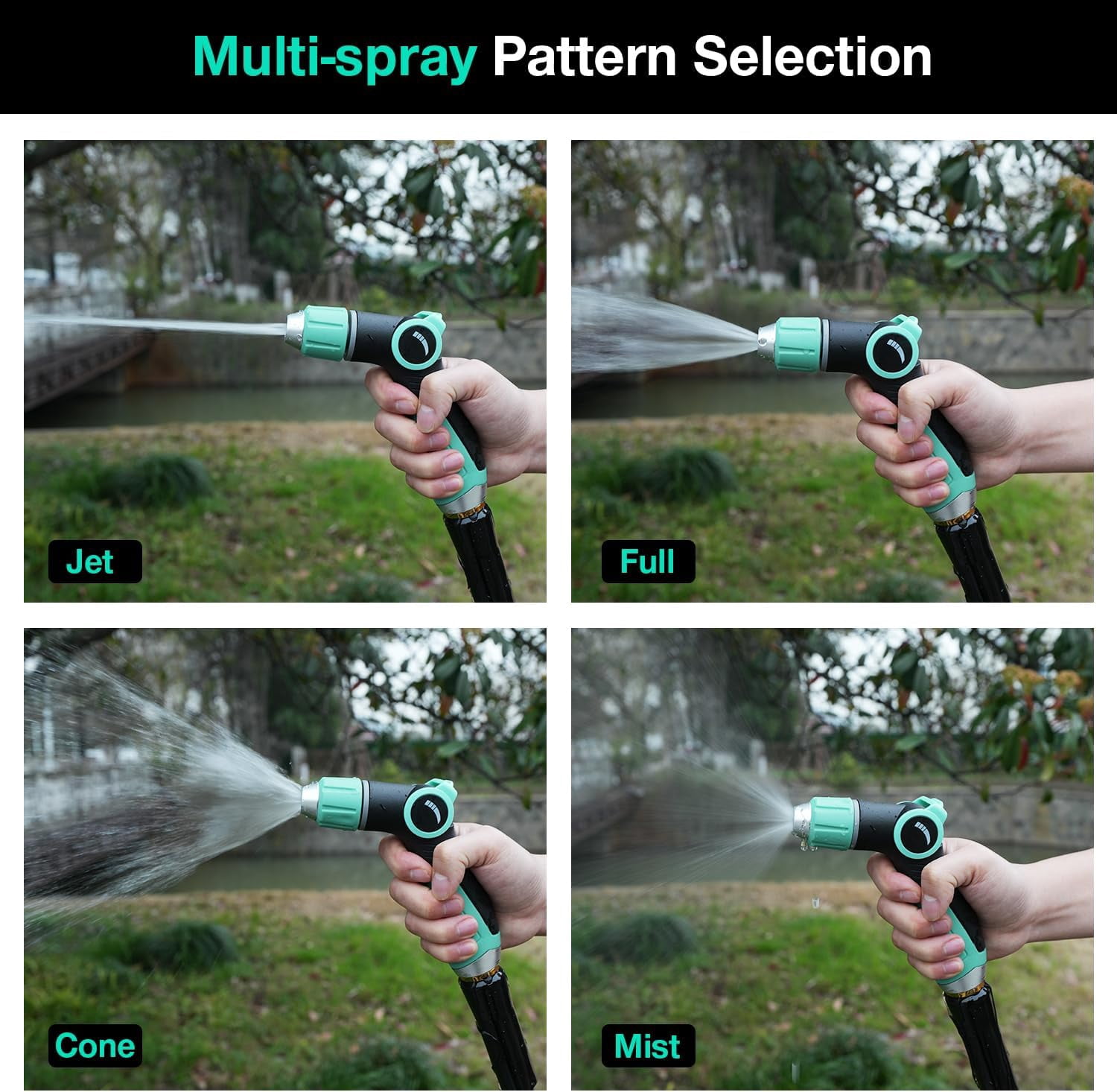 RGHJAR-Garden Hose Nozzle Sprayer High Pressure Water Hose Nozzle with 4 Patterns with Adjustable Spray for Car Washing, Garden Watering, Patio Cleaning and Pets (Blue)