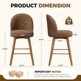 thumbnail image 3 of Hawsaiy Modern Swivel Bar Stools Set of 3, 26" Counter Height Bar Stools with Back, Upholstered Chenille Bar Chairs, Solid Wood Legs Kitchen Island Stools with Footrest, Brown, 3 of 12