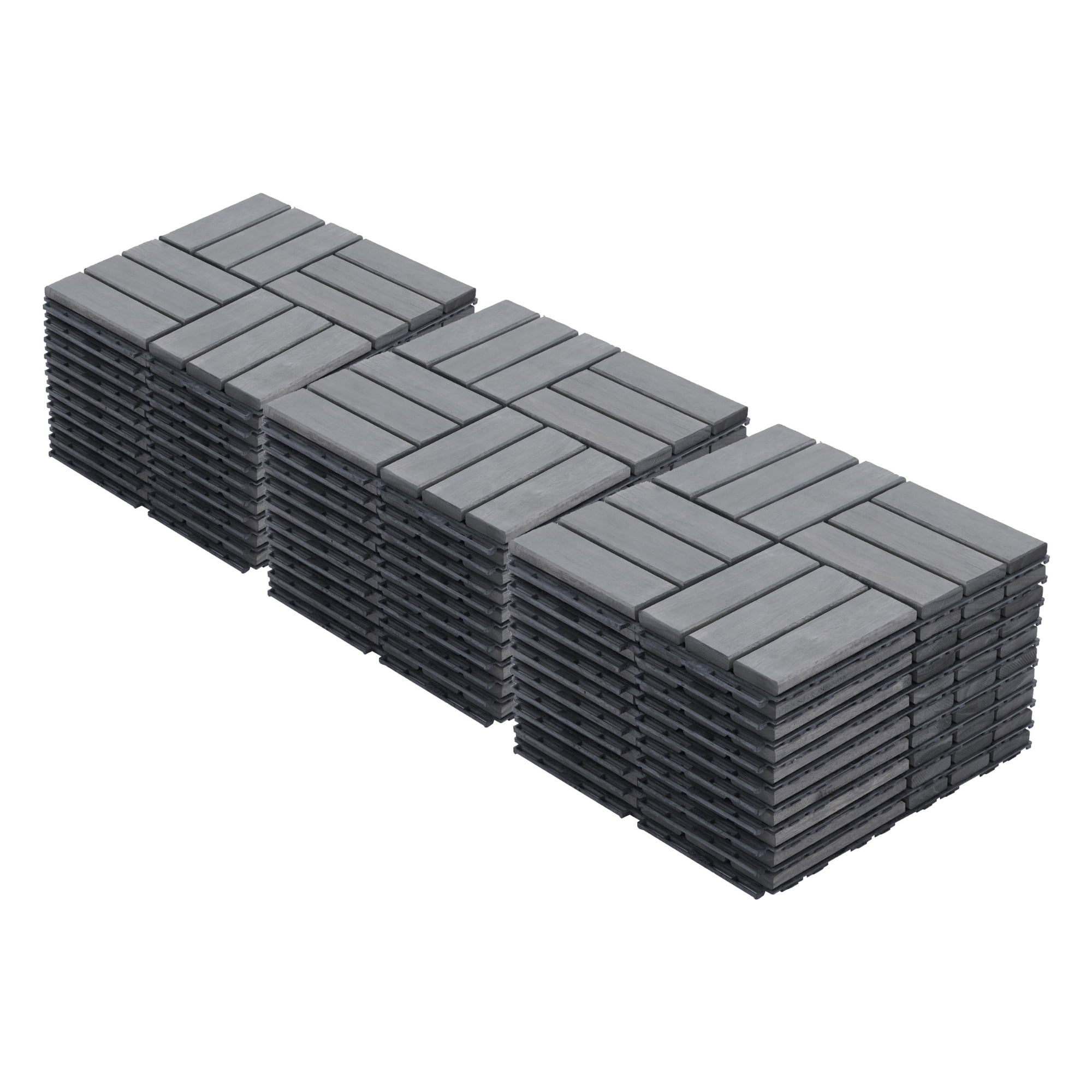 Miniyam 30 Pcs Interlocking Deck Tiles, 12x12 inch, Acacia Solid Wood, Outdoor Balcony, Light Gray