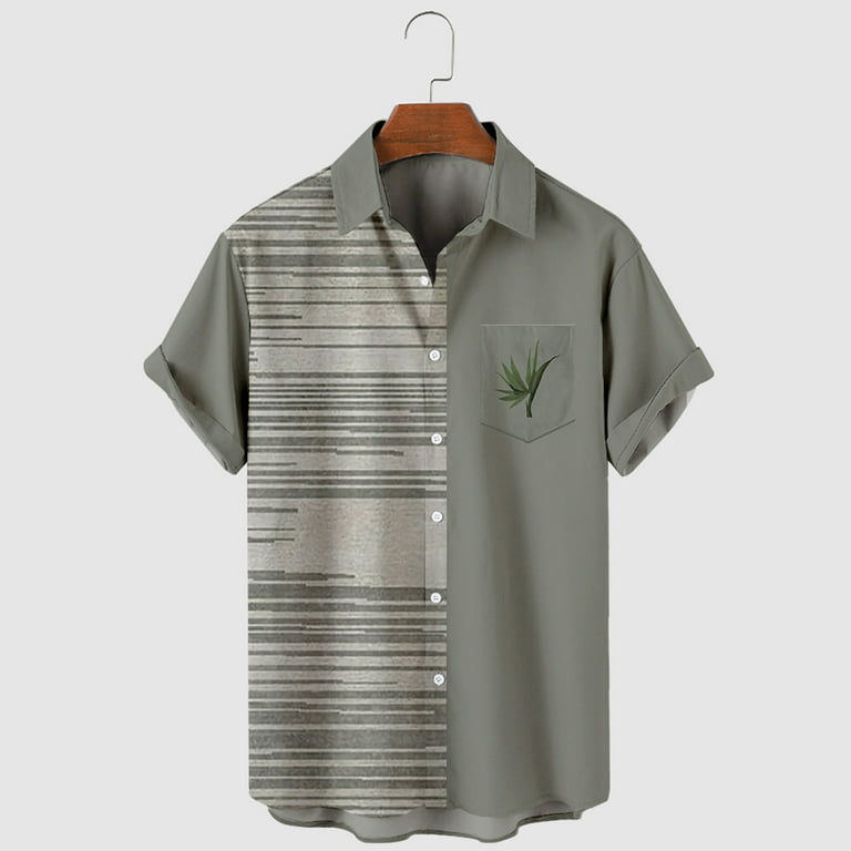 VSSSJ Shirts for Men Loose Fit Short Sleeve Botton Down Casual Collared  Tshirt Comfortable Hawaiian Printed Summer Vacation Style Tops Green XL 