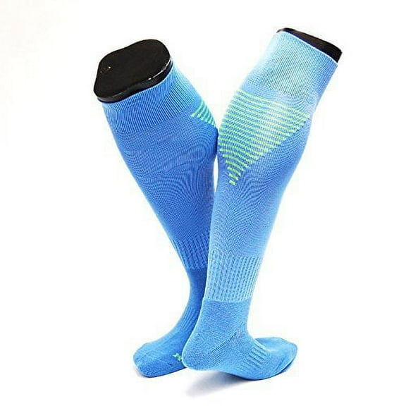 Lovely Annie Women's 1 Pair Knee High Athletic Sports Socks Size M XL0026-03Light Blue w Green Strip