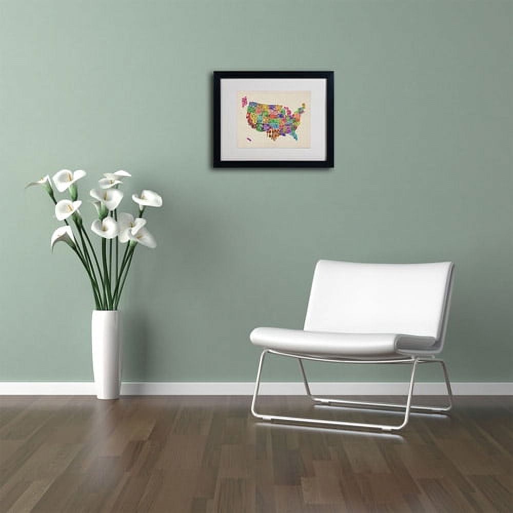 Trademark Fine Art "USA States Text Map" Matted Framed Art by Michael Tompsett