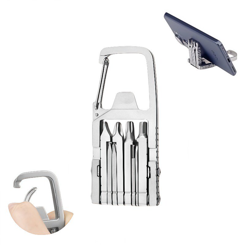 Mini Multitool Keychain Pocket Multi-Tool with Keychain Bottle Opener Phone Holder and Screwdriver Compact adget for Camping & Daily Household Use