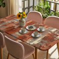 thumbnail image 3 of Orange Abstract Table Cloths for 6 Foot Rectangle Tables, Vintage Geometric Gradient Oil Painting Modern Patio Waterproof Elastic Fitted Tablecloths, Washable Rectangular Table Cover for Camping, 3 of 8