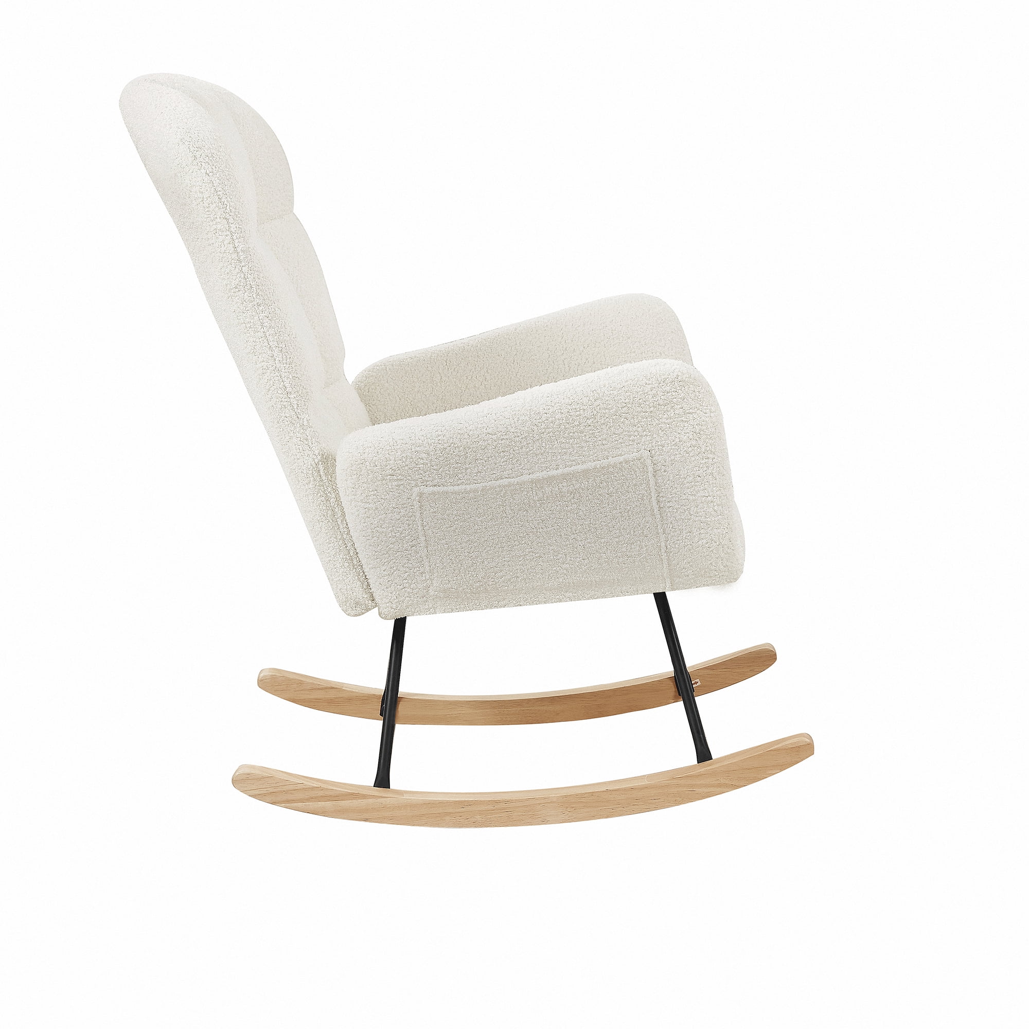 Kadyn White Teddy Fabric Rocking Chair, Rocking Chair Nursery for Living Room, Metal Accent Rocker with 2 Side Pockets Kadyn White Teddy Fabric Rocking Chair, Rocking Chair Nursery for Living Room, Metal Accent Rocker with 2 Side Pockets