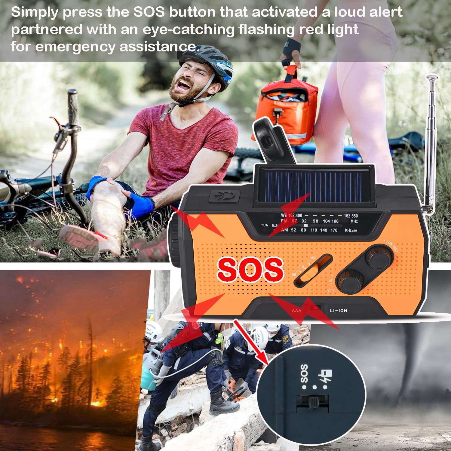 Emergency Weather Radio, 5000mAh Solar Hand Crank USB Charging Portable AM/FM/NOAA Radio, SOS Alarm & Flashlight for Indoor/Outdoor Emergencies