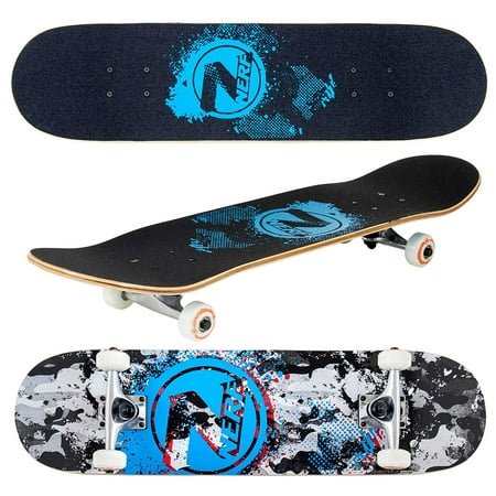Nerf Classic Double Kick 31 Inch Skateboard by Flybar, for Kids, Ages 6+, Grey Camo