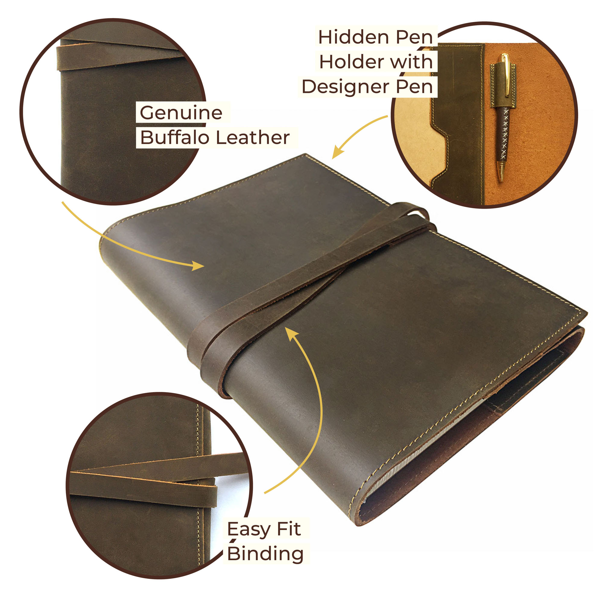Leather Bound Journal for Men and Women, Handmade Gift Set with Refillable Journal and Stylish Pen, Vintage Notebook, Sketchbook, Planner and Diary (240 Plain Page Notepad) (8.8x6.5")