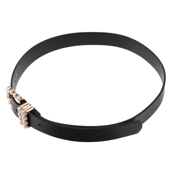 LABSERRON 1Pcs Elegant Black Pearl Buckle Belt for Women Casual Wear Adjustable Length