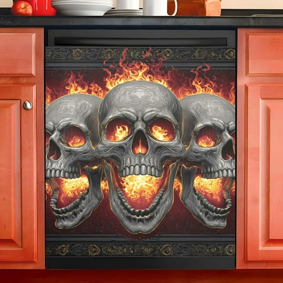 Ryvnso Skull with Flame Dishwasher Magnetic Refrigerator Magnet Cover Kitchen Home Decorative 23"x26"