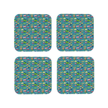 

Fuzoiu Cars Transportation Print Leather Coasters Set Drink Coasters Set of 4 for Tabletop Protection Durable PVC Coasters Home Décor and Housewarming Gift-Square