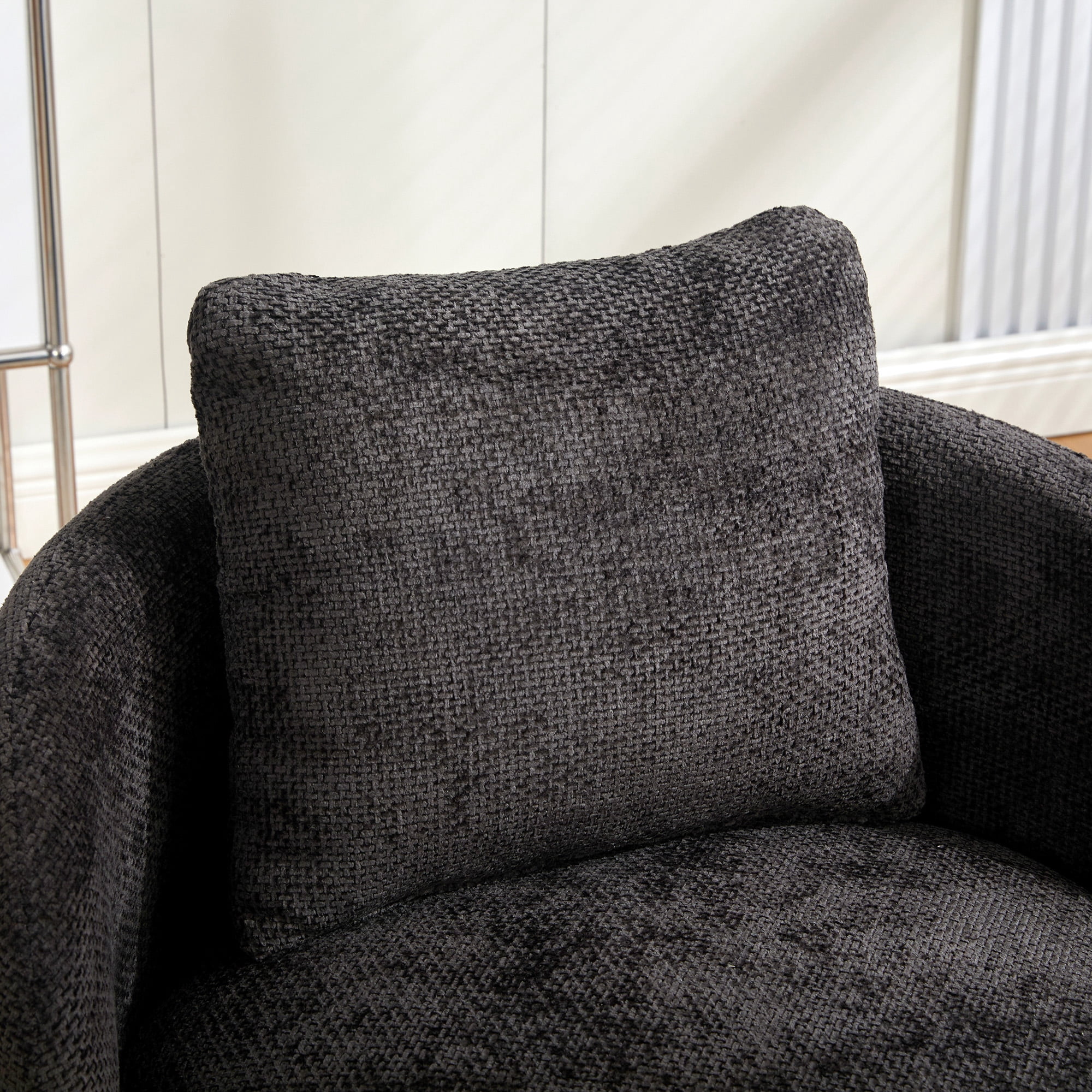 Noble House Norlyn 30" Chenille Swivel Barrel Accent Chair, 360° Comfy Lounge Reading Armchair with Pillow, Dark Gray