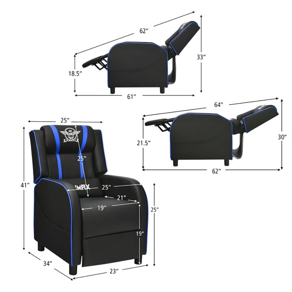 Finihen Massage Recliner Chair, Massage Racing Gaming Single Recliner Chair, for Gaming Room, Home Theater, Blue Finihen Massage Recliner Chair, Massage Racing Gaming Single Recliner Chair, for Gaming Room, Home Theater, Blue