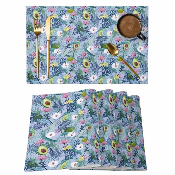 Placemats Set of 6 Summer Palm Leaves Non-Slip Place Mat Avocado Tropical Plant Floral Table Mats Washable Stain-Resistant Tablemats for Party/Dining Room/Kitchen Decorations