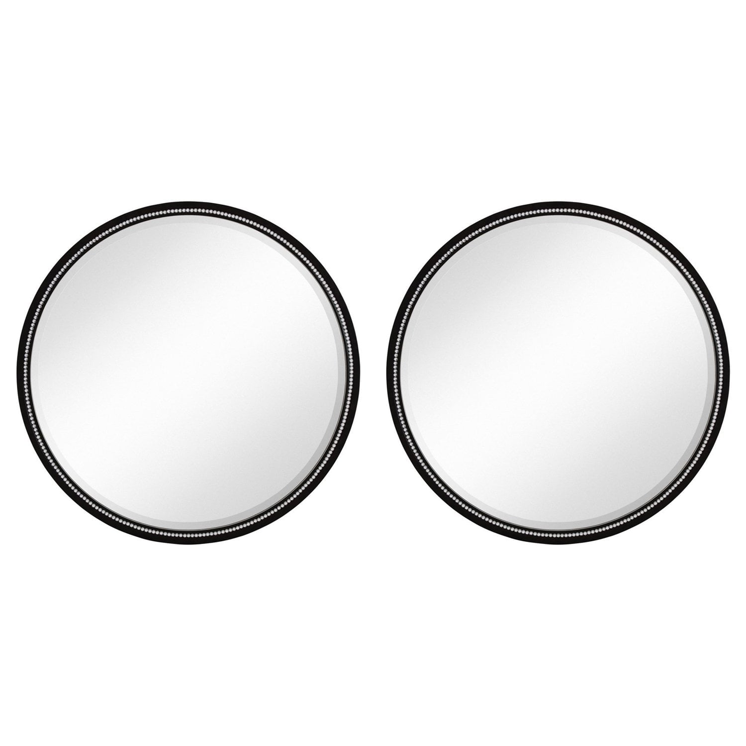 Majestic Mirror Round Black with Silver Bead Framed Wall Mirror 36 in