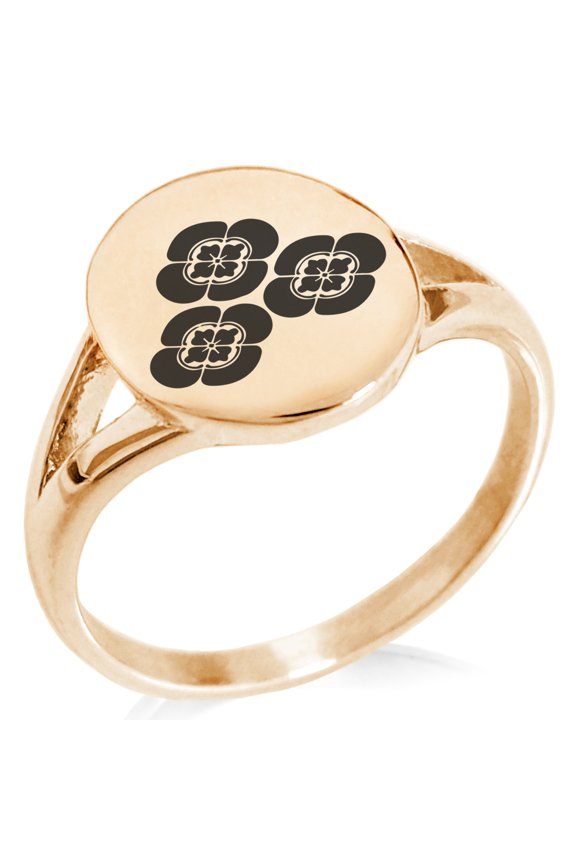 Stainless Steel Asakura Samurai Crest Minimalist Oval Top Polished Statement Signet Ring