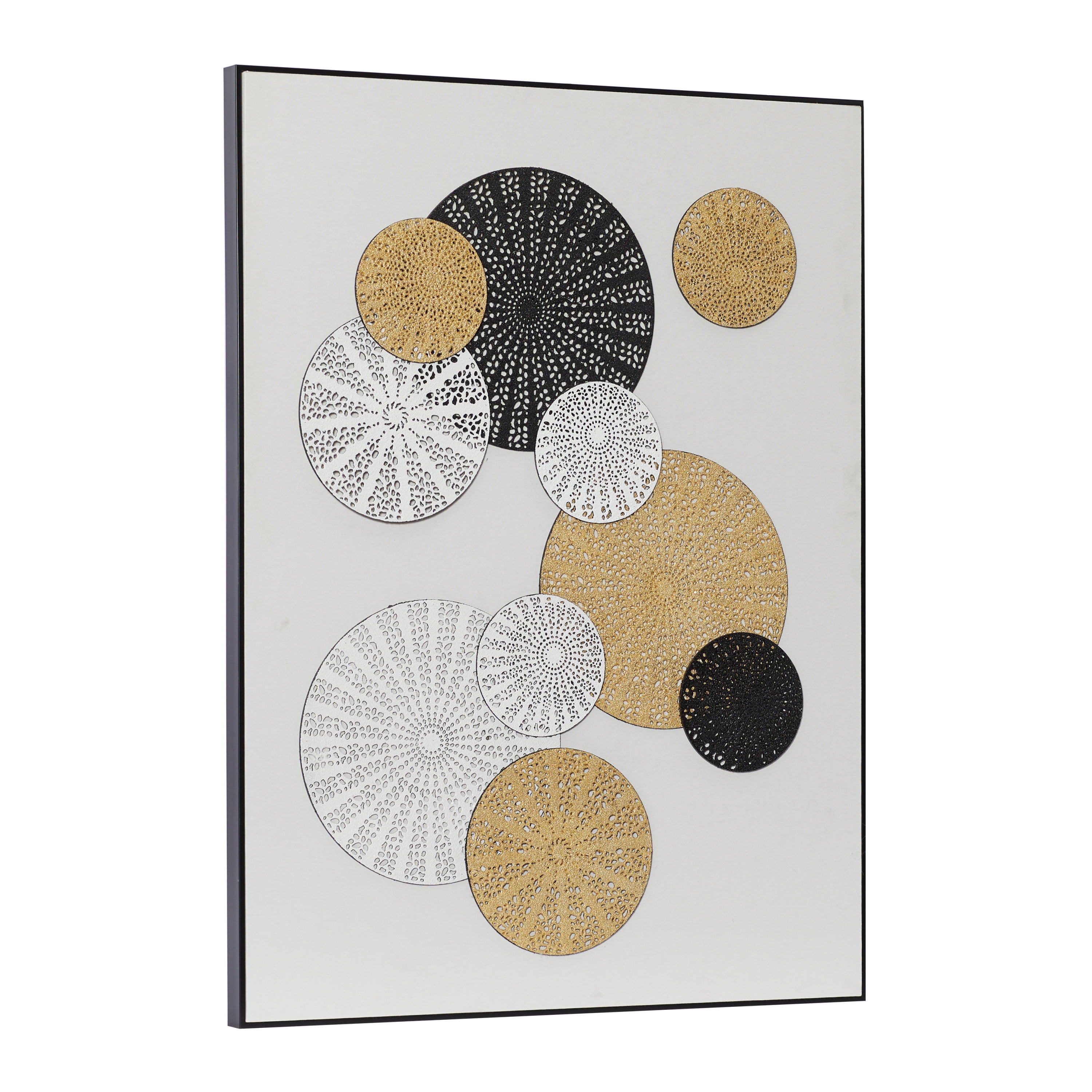 DecMode Gold Canvas Contemporary Radial Circles Framed Wall Art