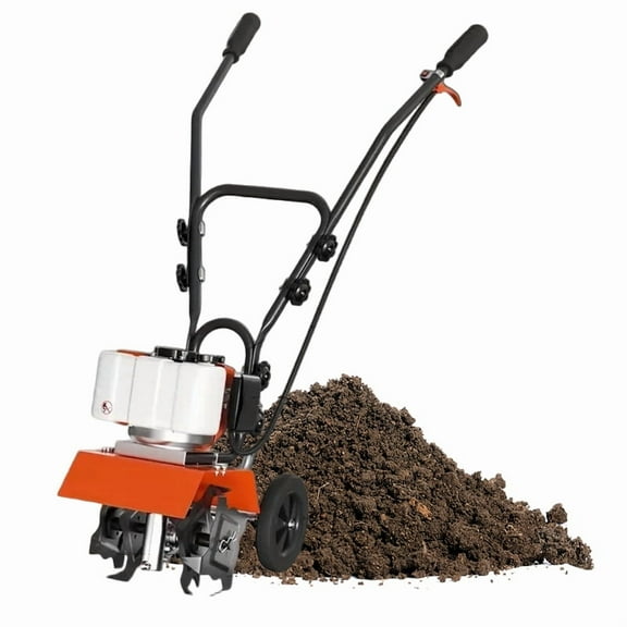 EAYSG 62cc 2-Cycle Gas Powered Tiller Cultivator, 10-Inch Self-Propelled Garden Tiller with 4 Steel Tines & Adjustable Handle, Easy Pull Start for Heavy Duty Soil, Clay, and Dirt