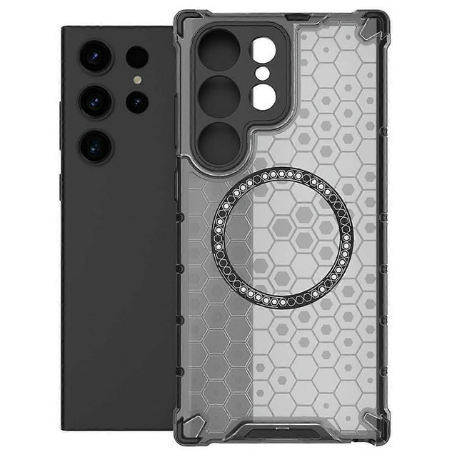 For Samsung Galaxy S25 Ultra Case Compatible with MagSafe Honeycomb Design TPU PC Phone Cover - Grey