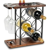 Wine Racks Countertop, Wine Holder and Glasses Rack, Wooden Wine Stand with Tray, Perfect for Home Decor & Kitchen Storage Rack etc (Hold 6 Bottles and 2 Glasses)