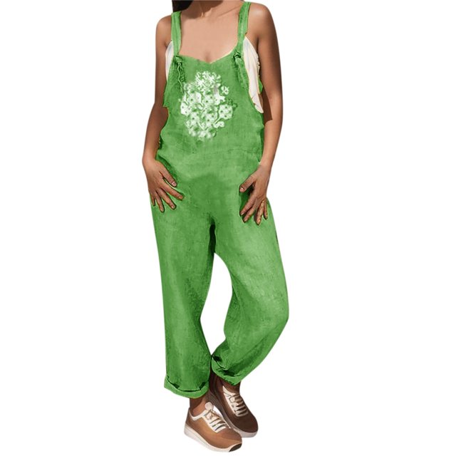 Gibobby Mono Corto Informal Mono de tubo recto con estampado de moda informal de verano para mujer(Verde, XL)