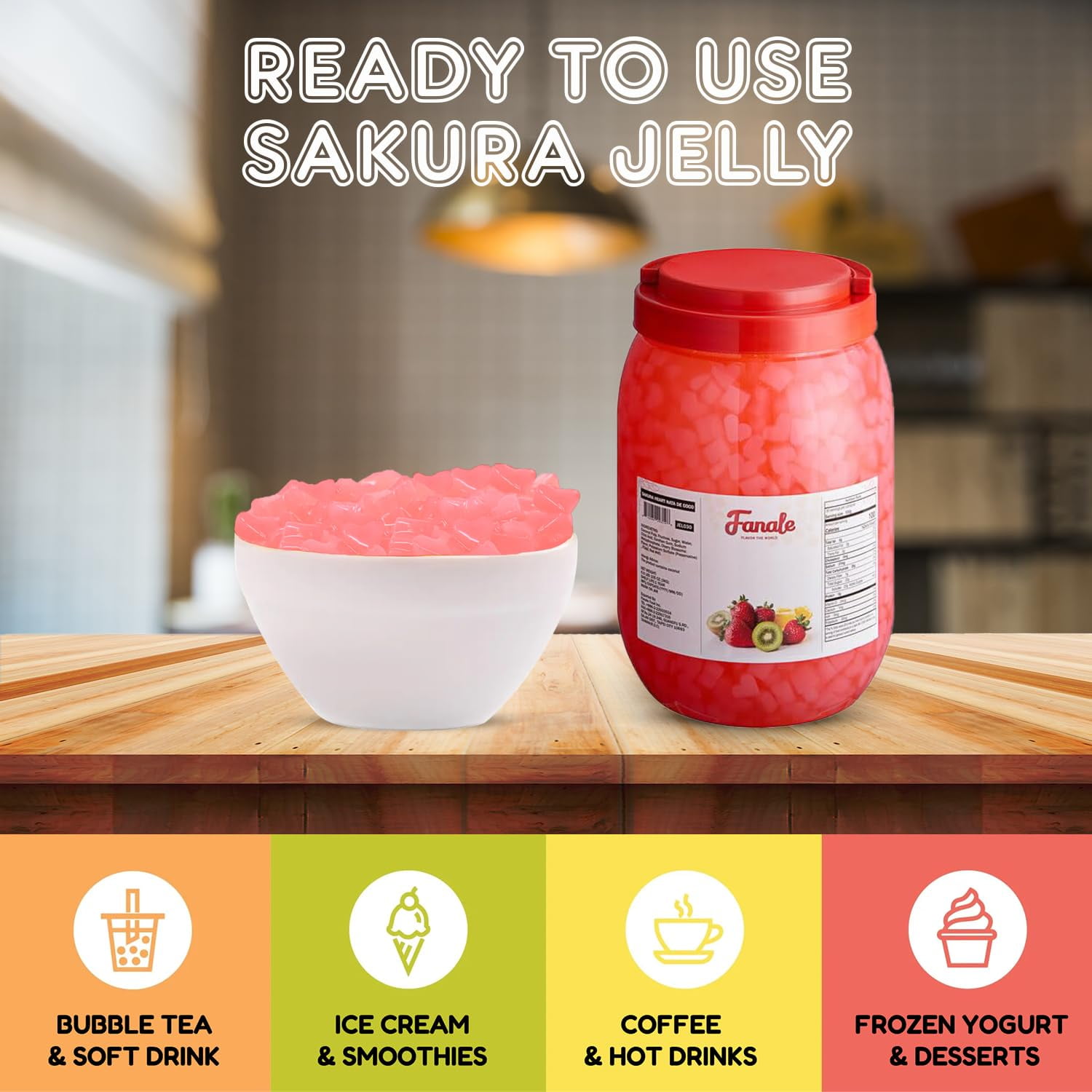 Fanale Coconut Jelly Topping nata de coco for Boba Tea | Ice Cream | Yogurt | Smoothie | Milk Tea | Desserts (Sakura Heart Shaped, 6.6 lb) | JEL030, pack of 4