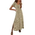 thumbnail image 2 of Yotami V-Neck Short Sleeve Dress for Women Plus Size Summer Side Slit Maxi Dress Floral Print Sundress for Holiday, 2 of 3