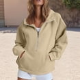 thumbnail image 3 of Women's Sporty Zip Up Hoodie Casual Winter Pullover Comfortable Semi Zip Design Long Sleeve Top Beige L, 3 of 9