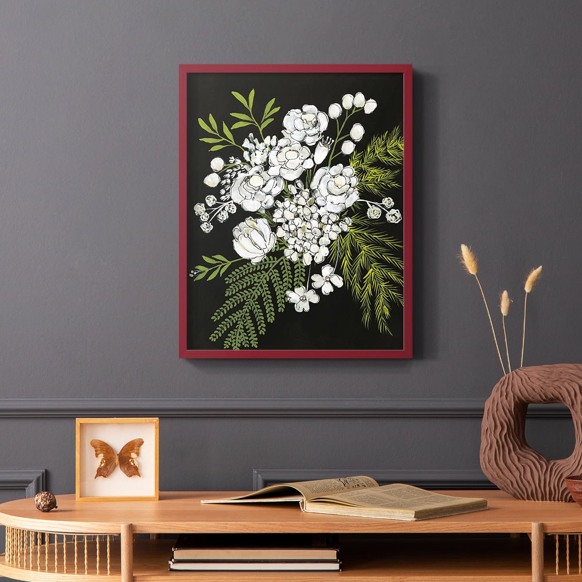 Alabaster Bouquet I Framed Print in Red Solid Wood Framed Print No Nail Hanging
