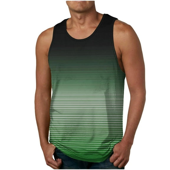 VgaVtl Tank Tops for Men Plus Size Cotton Sleeveless Men Undershirts Plus Size Holiday Striped Athletic Leisure Shirts,Green M