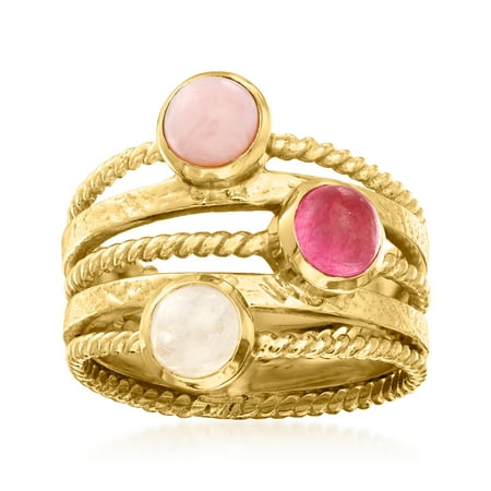 Ross-Simons Moonstone, Pink Opal and Pink Quartz Ring in 18kt Gold Over Sterling, Women's, Adult