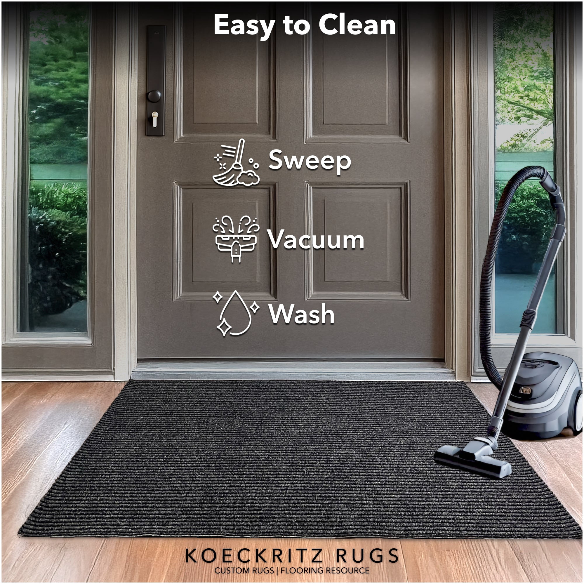 Koeckritz Rugs 4' x 16' Charcoal Heavy Duty Non-Slip Indoor/Outdoor Rug, All-Weather Doormat
