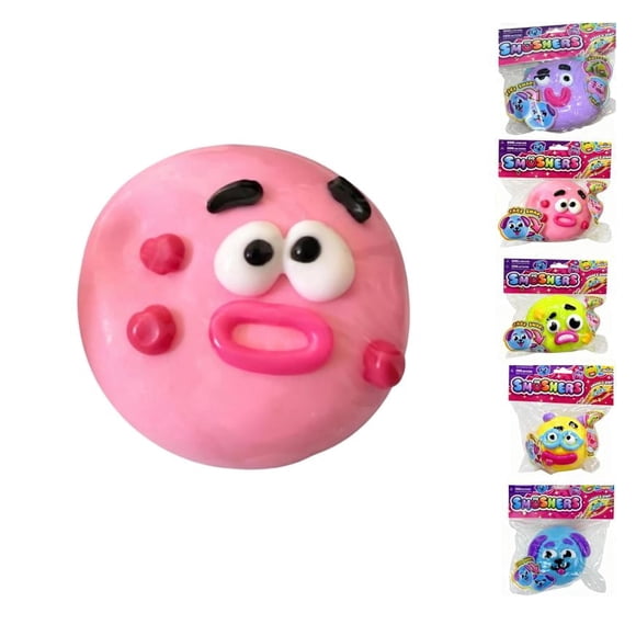 Smushers Squishy Jouets Visage de Chien Pink - Curiosités Smushers Échange de Visage Sqweezz Smush Presser Jouet Sensoriel Anti-Stress, Sûr et Amusant pour Tous les Âges