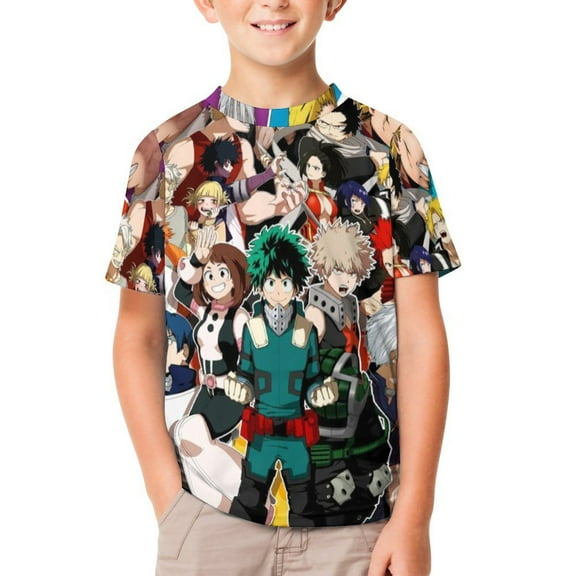 My Hero Academia Kids Short Sleeve Tee Shirt Novelty Crewneck T-Shirts Unisex Summer Blouse Tops for Boys Girls 100CM