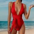 thumbnail image 2 of LUOGENLI Plus Size Swimsuit for Women Tummy Control Shorts Women One Shoulder Swimsuit Bikini Swimsuit Irregular Solid Color Monokinis Swimsuit Red Size XXL, 2 of 5