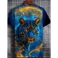 thumbnail image 3 of Men's Blue Leopard Print 3D Digital Printed T-Shirt - Turquoise and Gold Animal Print Short Sleeve Crew Neck, Full Cover Design, Casual and Personalized Wear, 3 of 6