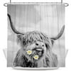Coxila Highland Cow Shower Curtain 60x72 inch Funny Flower Bull Western Wildlife Animal Portrait Bathroom Curtain Polyester Fabric Waterproof 12 Pack Hooks