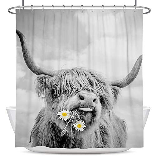 Ila Highland Cow Shower Curtain 60x72 Inch Funny Flower Bull Western Wildlife Animal Portrait Bathroom Polyester Fabric Waterproof 12 Pack Hooks Com Ila Highland Cow Shower Curtain, Cow Shower Curtain