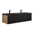 thumbnail image 2 of Modern 60" Wall-Mounted Bathroom Vanity in Black with Two Sinks, 2 of 6