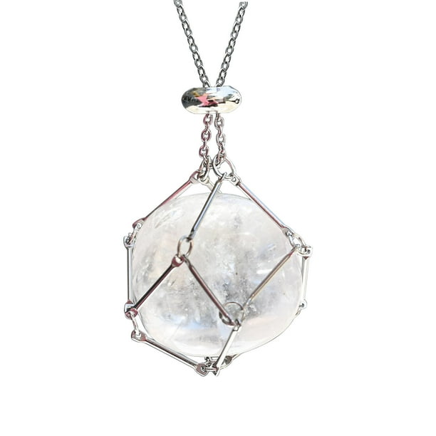 Natural Crystal Mesh Pocket Metal Necklace Woven Pendant Chain Mesh Pocket Pendant Rope