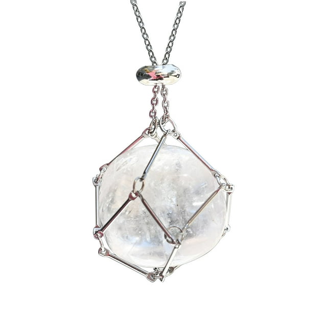 Amzcrzy Pendant, Chain Ornaments Natural Crystal Mesh Pocket Metal Necklace Woven Pendant Chain Mesh Pocket Pendant Rope Pendant Rope
