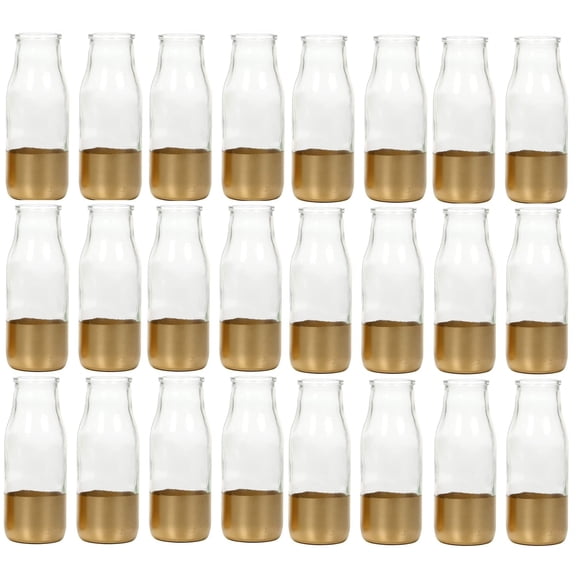 Hosley's Set of 24, Clear Glass Gold Dip Bottle Floral Vase, 5.25" High