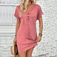 thumbnail image 2 of cfhntfmh Casual Dress for Women Short Sleeve V Neck Half Buttons Lounge Mini Dress Summer Baggy Shirts Dress, 2 of 4