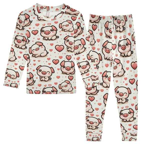 joogoo Cute Pig and Hearts 2 Piece Long Sleeve Tee and Pants Cotton Pajama Set 5Y