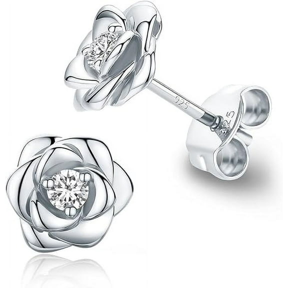 Gold Plated Sterling Silver Rose Flower Earring Studs, Hypoallergenic & Nickel Free Earrings for Women